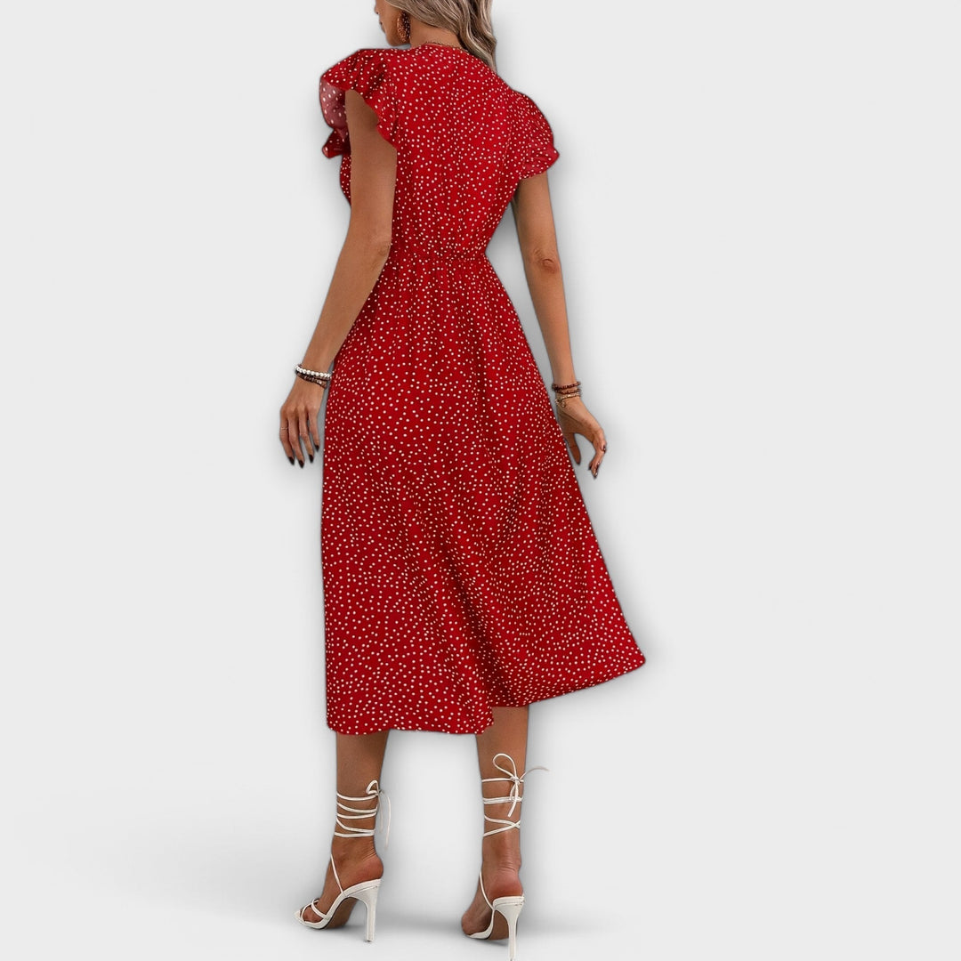 Women's A-line Dress with Polka Dot Pattern for Daytime