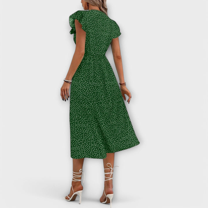 Women's A-line Dress with Polka Dot Pattern for Daytime