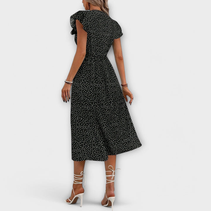 Women's A-line Dress with Polka Dot Pattern for Daytime