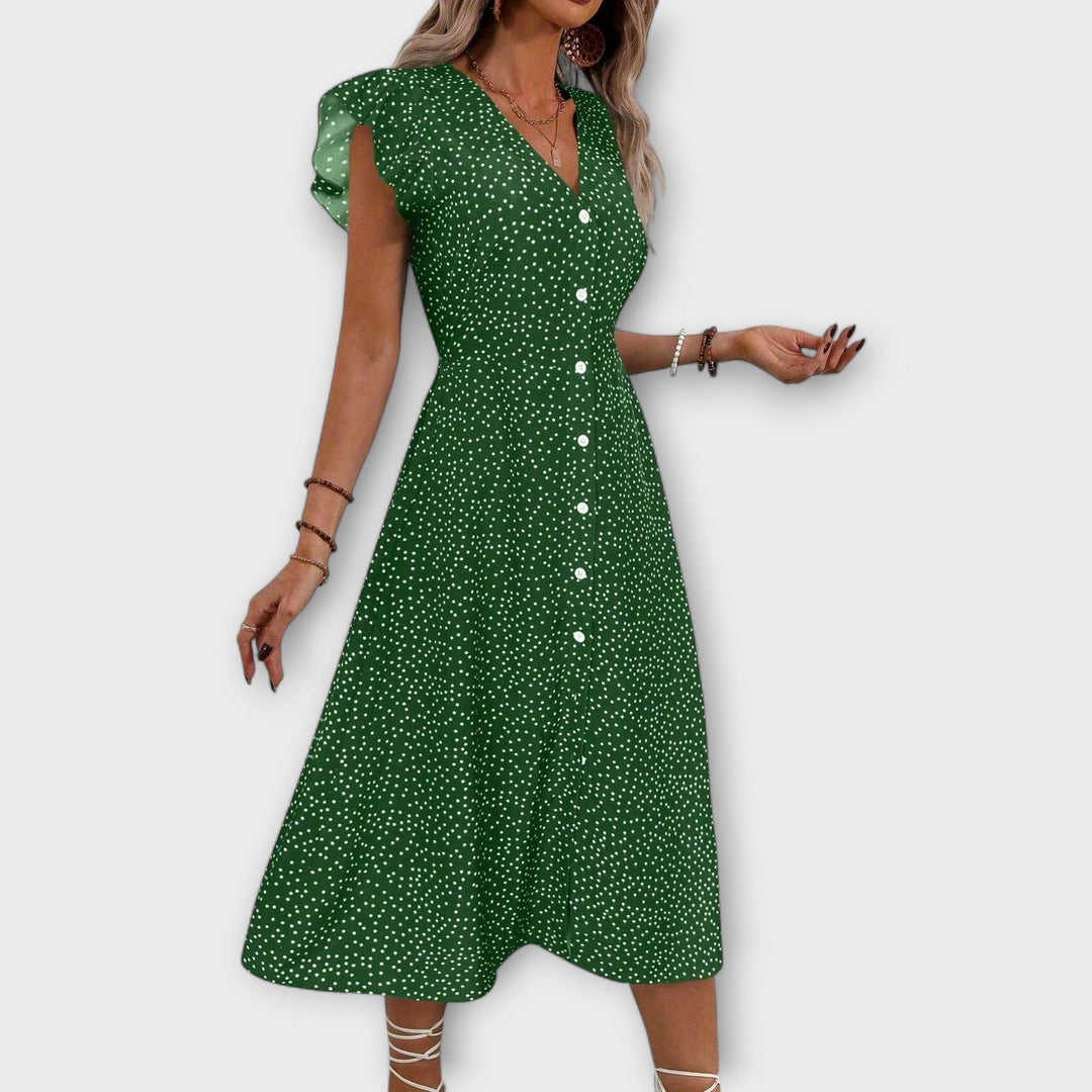 Women's A-line Dress with Polka Dot Pattern for Daytime