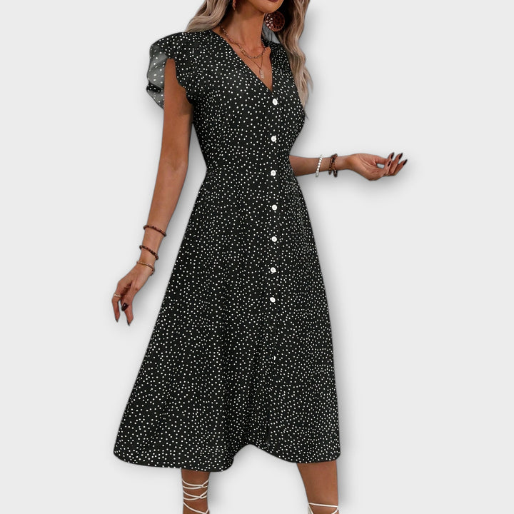 Women's A-line Dress with Polka Dot Pattern for Daytime