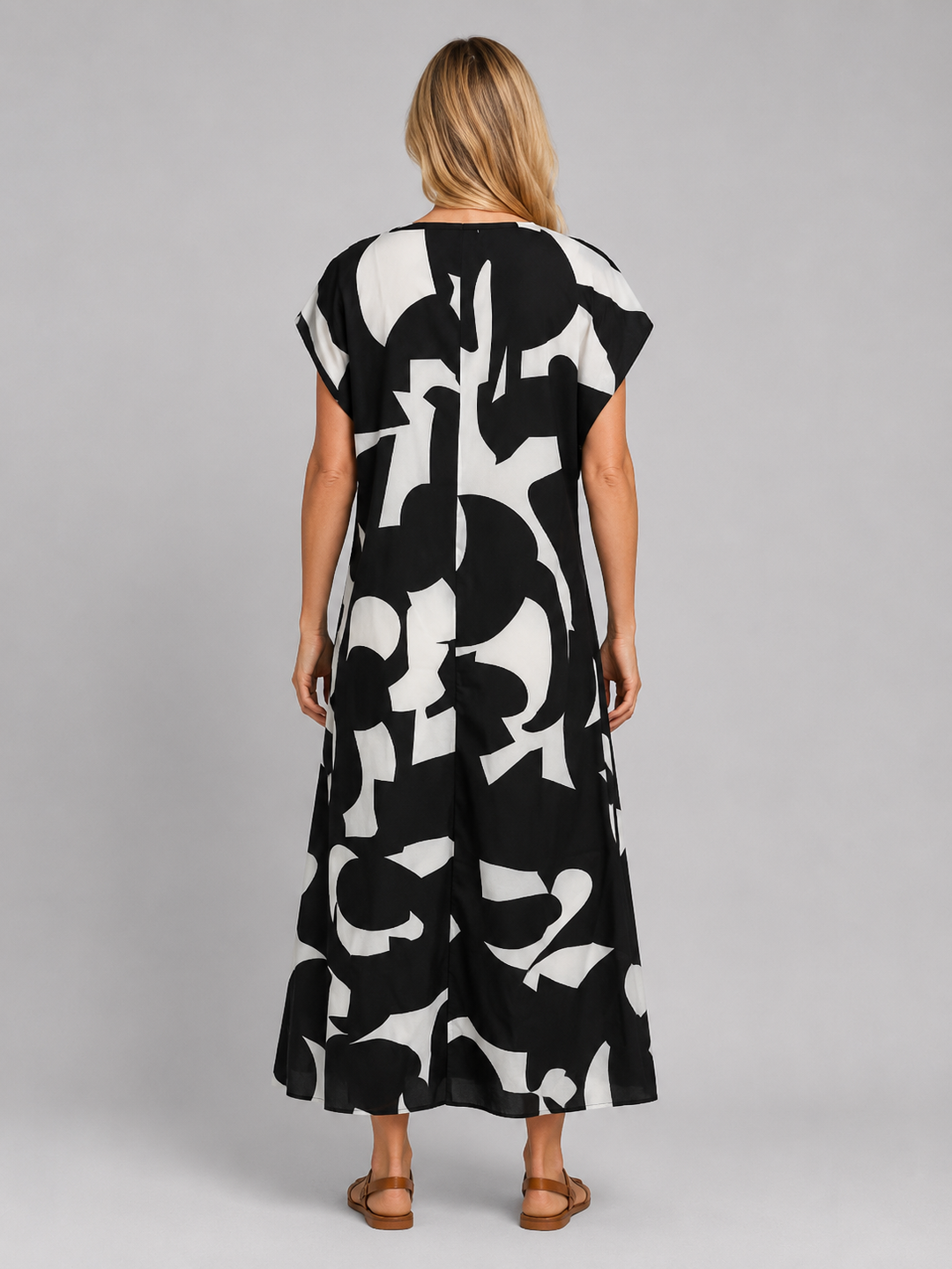Women’s Abstract Print Maxi Dress with V-Neck