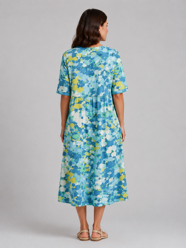 Women’s Abstract Print Midi Dress with Pockets