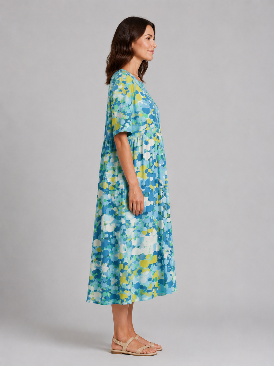 Women’s Abstract Print Midi Dress with Pockets