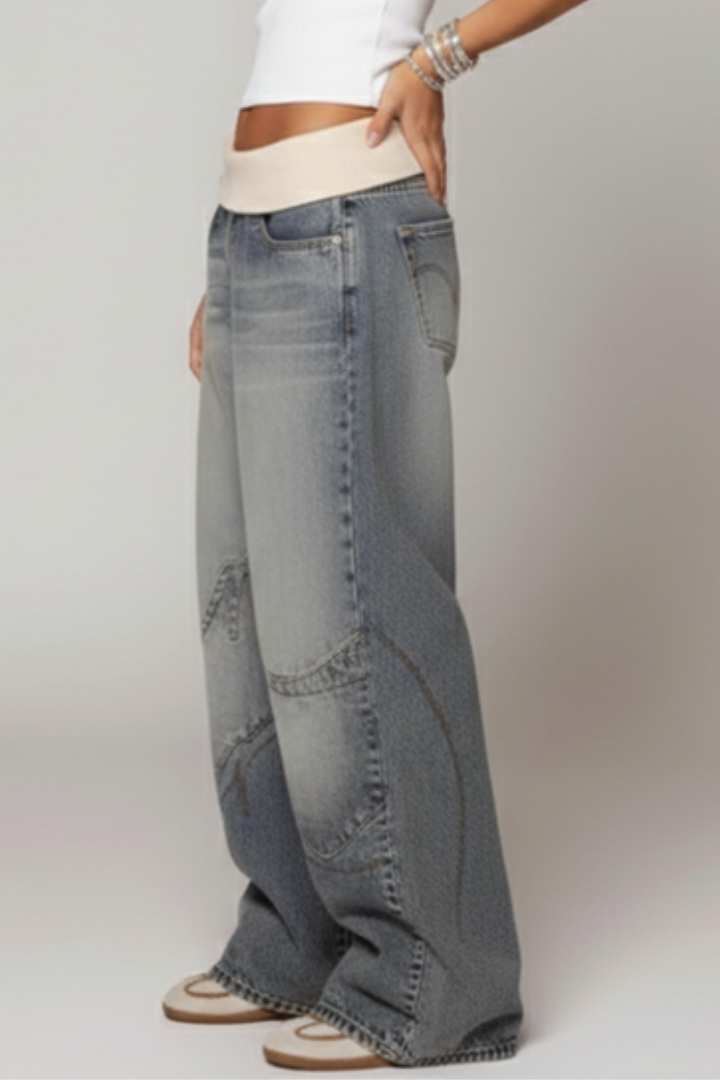 Women's Baggy Denim Trousers with Wide-Leg for Everyday Wear
