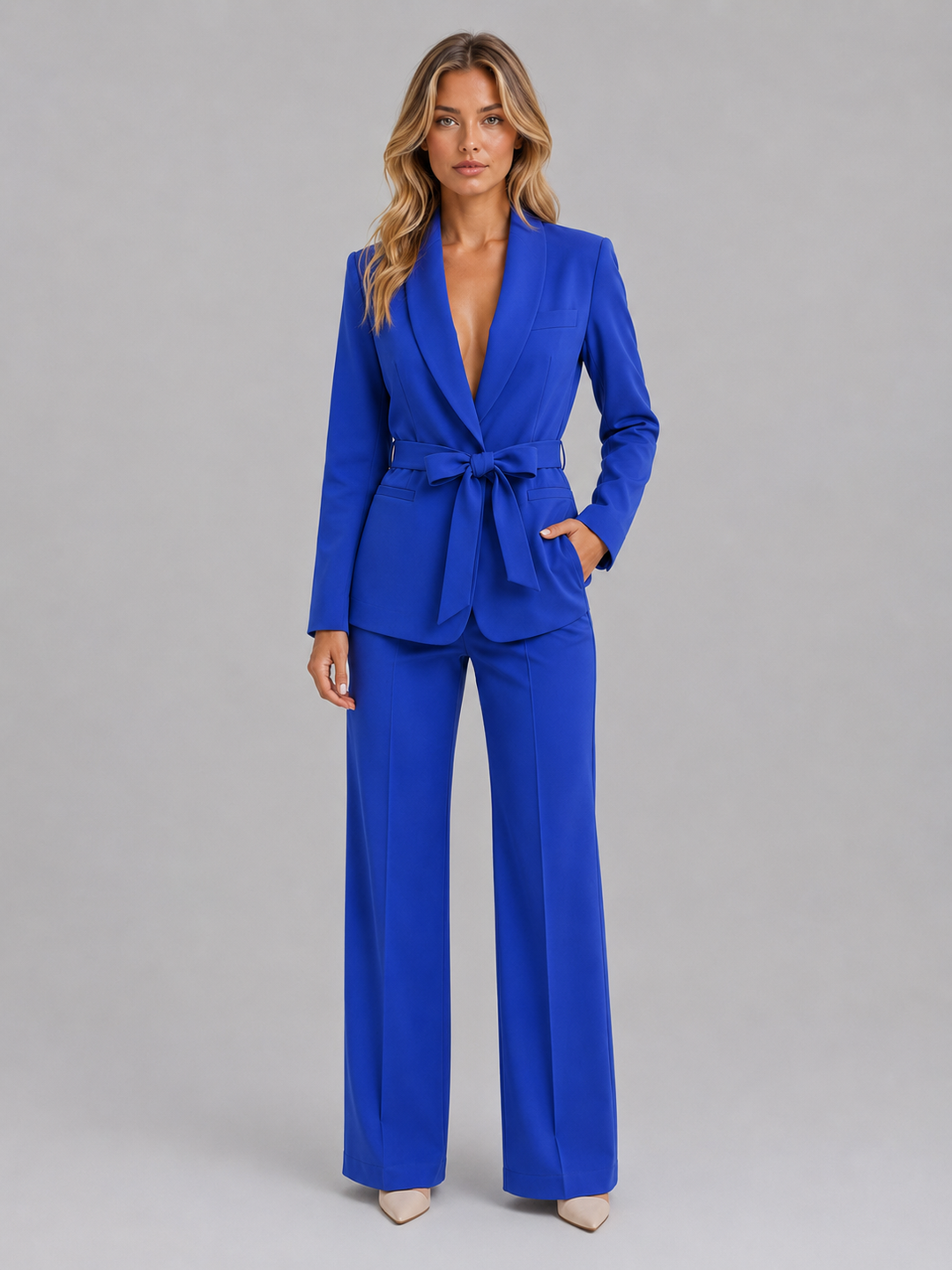 Women’s Belted Blazer with Self-Tie Belt