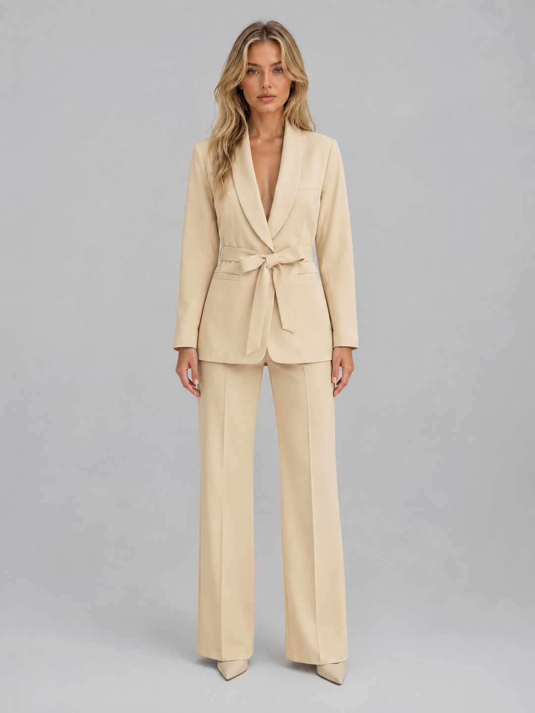 Women’s Belted Blazer with Self-Tie Belt