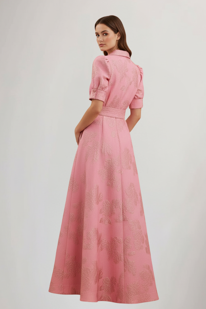 Women's Belted Maxi Dress with Short Sleeves for Summer