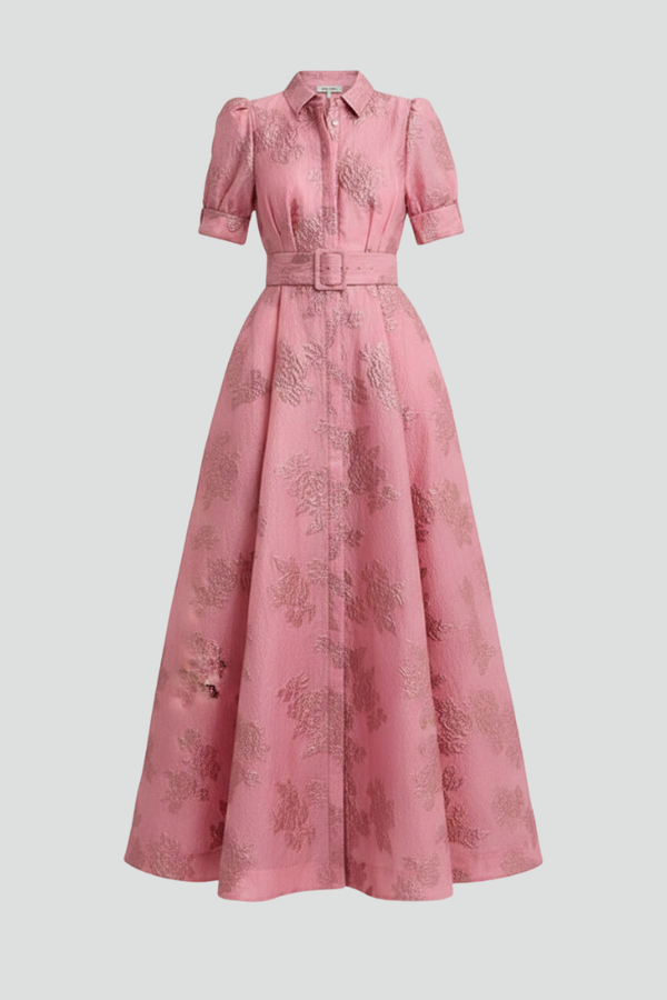 Women's Belted Maxi Dress with Short Sleeves for Summer