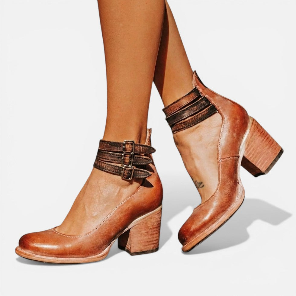 Women’s Block Heel Ankle Boots with Buckle