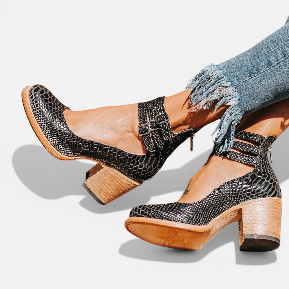 Women’s Block Heel Ankle Boots with Buckle