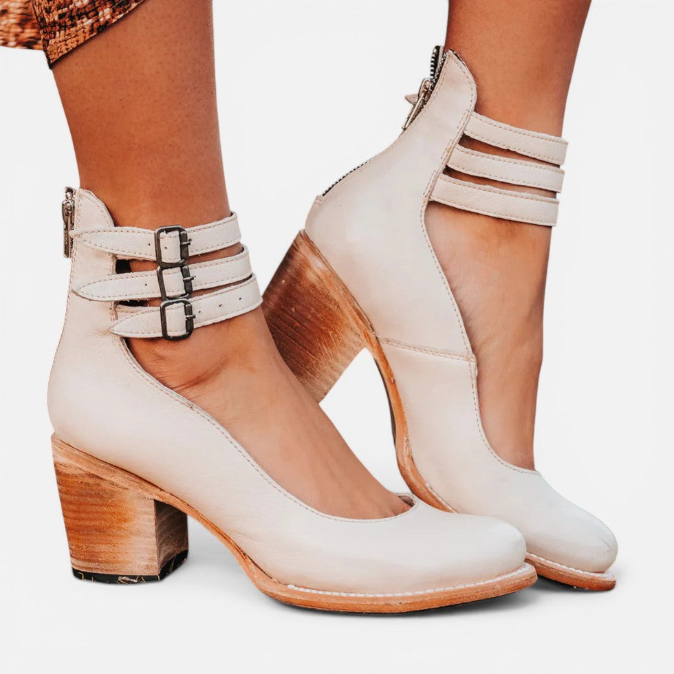 Women’s Block Heel Ankle Boots with Buckle