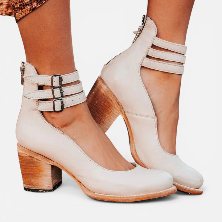 Women’s Block Heel Ankle Boots with Buckle