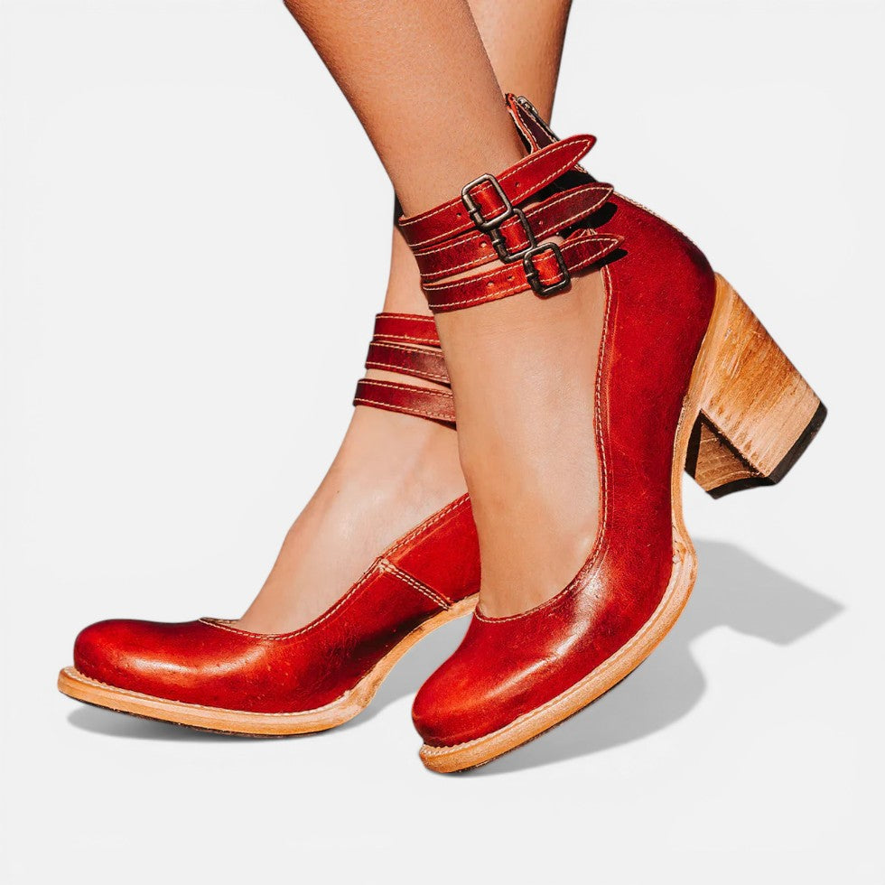 Women’s Block Heel Ankle Boots with Buckle