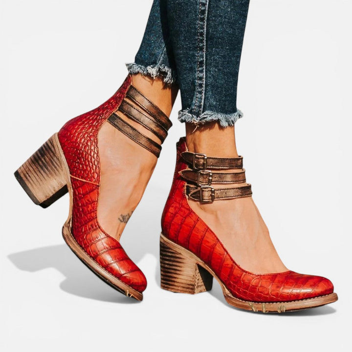 Women’s Block Heel Ankle Boots with Buckle