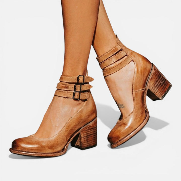 Women’s Block Heel Ankle Boots with Buckle