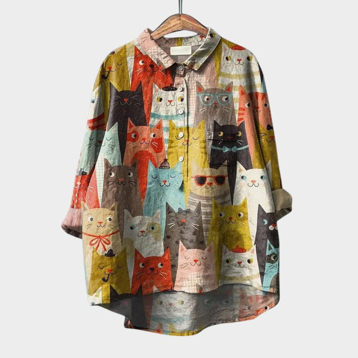 Women's Blouse with Dog Print for Everyday Wear