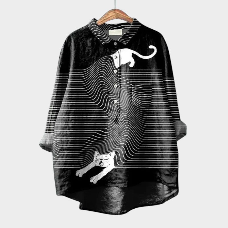 Women's Blouse with Dog Print for Everyday Wear