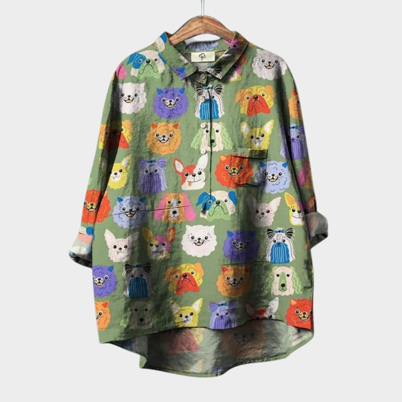 Women's Blouse with Dog Print for Everyday Wear