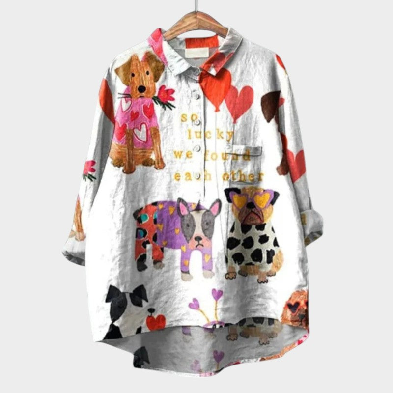 Women's Blouse with Dog Print for Everyday Wear