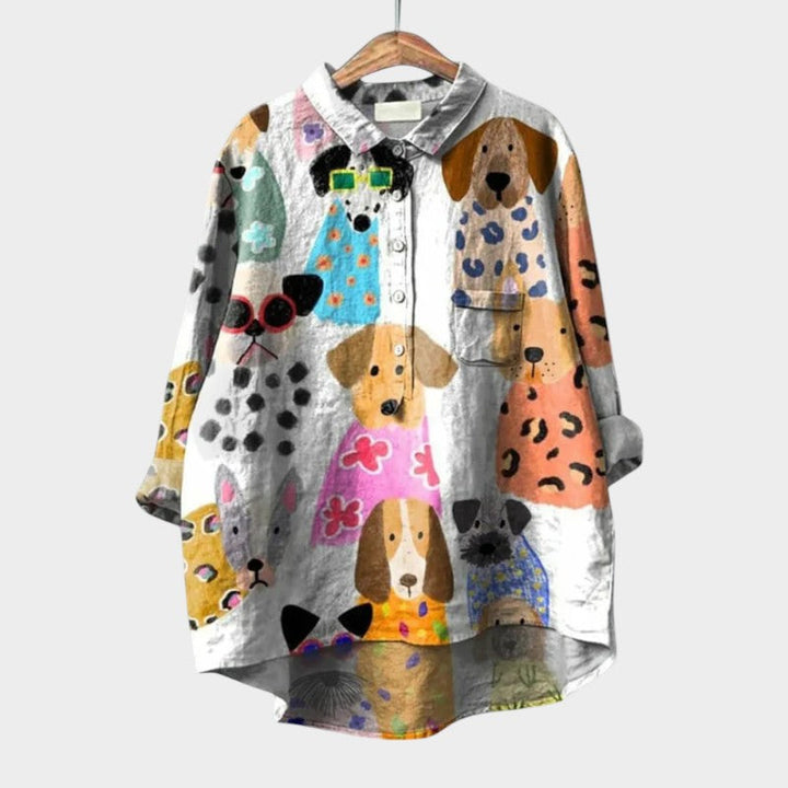 Women's Blouse with Dog Print for Everyday Wear