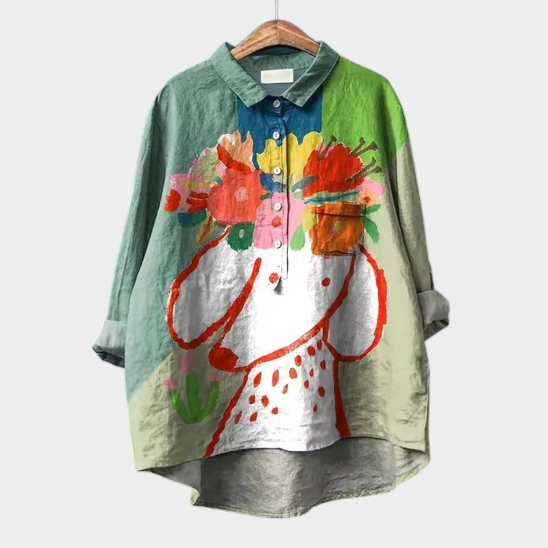 Women's Blouse with Dog Print for Everyday Wear