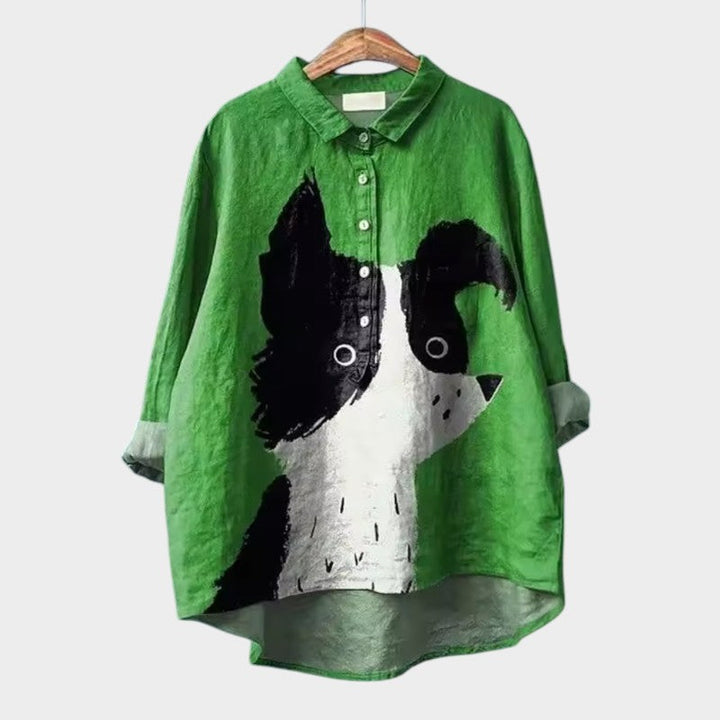 Women's Blouse with Dog Print for Everyday Wear