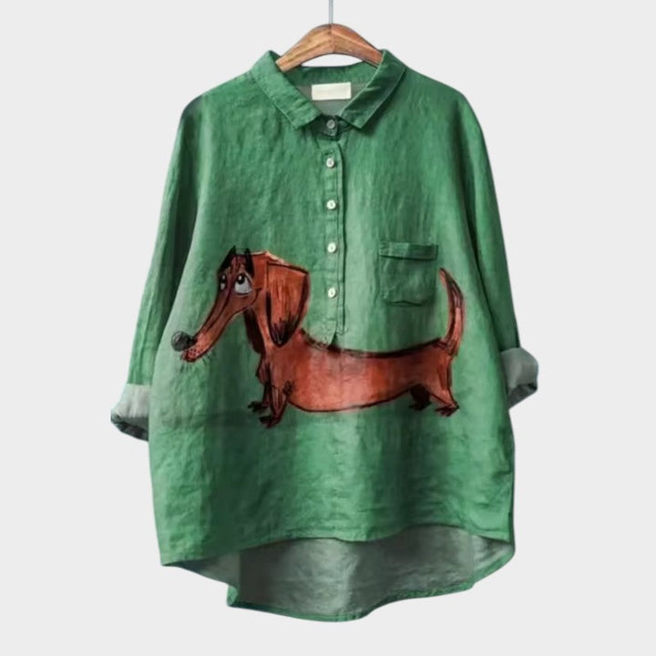 Women's Blouse with Dog Print for Everyday Wear