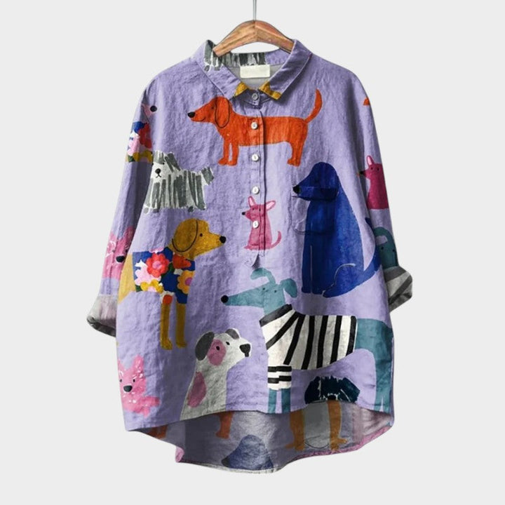 Women's Blouse with Dog Print for Everyday Wear