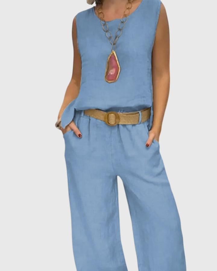 Women's Bohemian Two-Piece Set with Belt &amp; Pockets