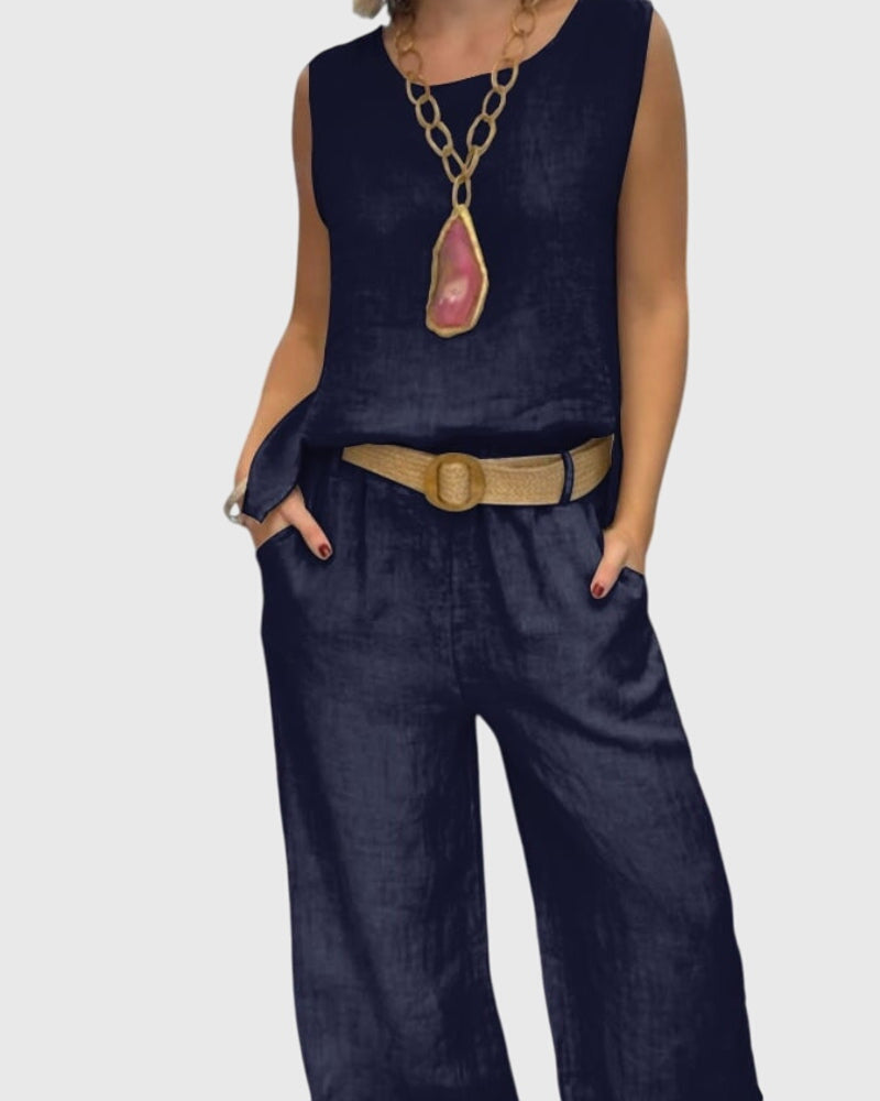 Women's Bohemian Two-Piece Set with Belt &amp; Pockets