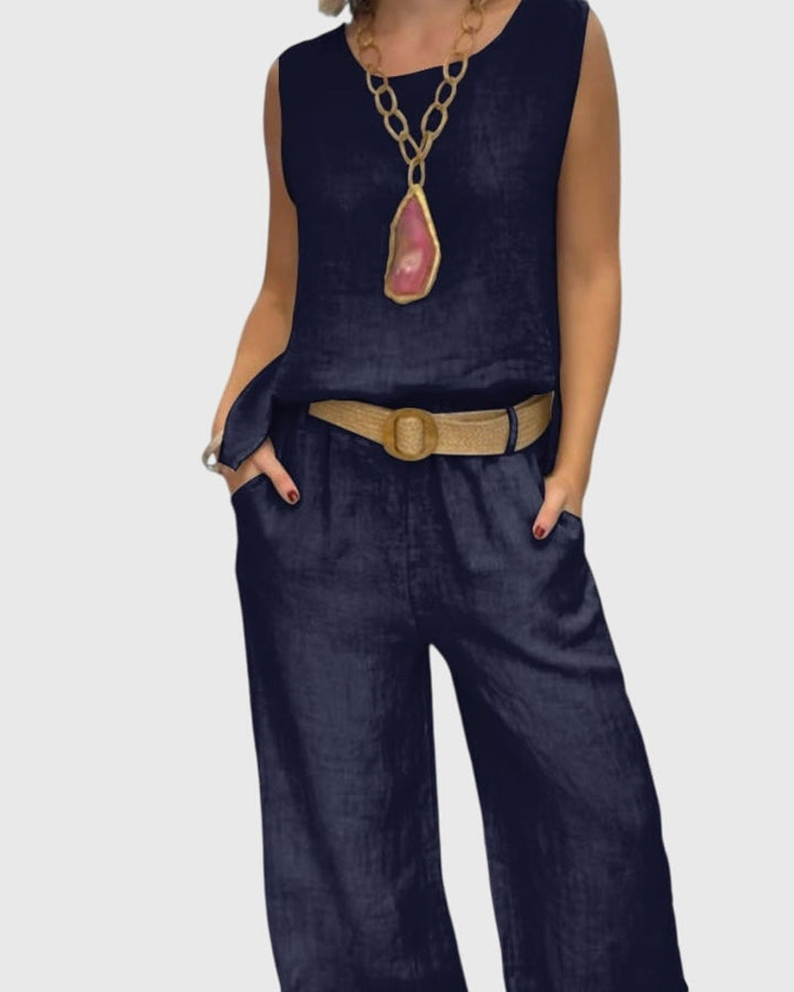 Women's Bohemian Two-Piece Set with Belt &amp; Pockets
