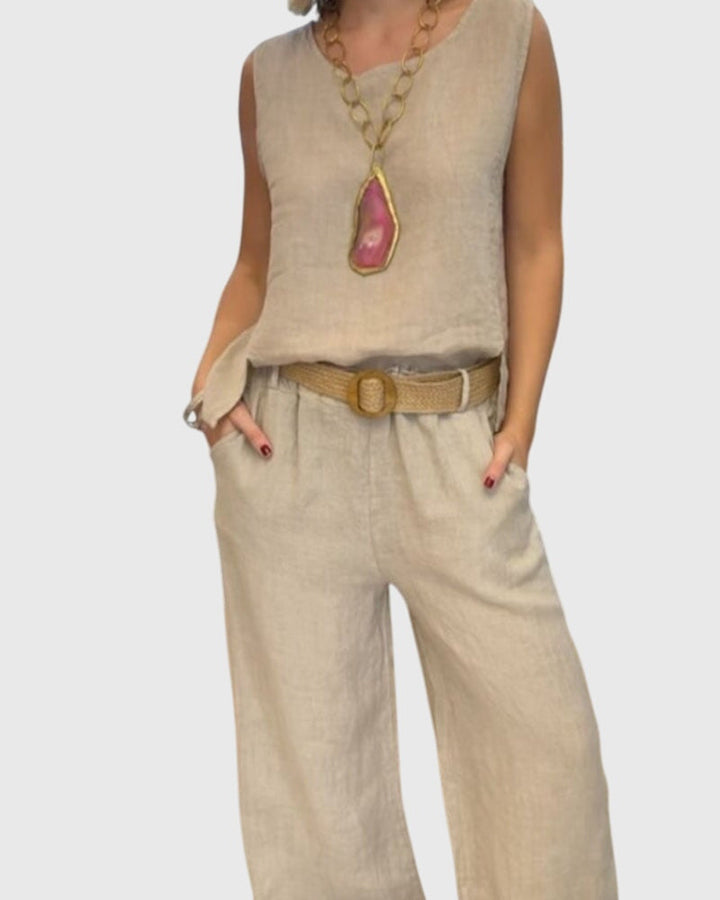Women's Bohemian Two-Piece Set with Belt &amp; Pockets