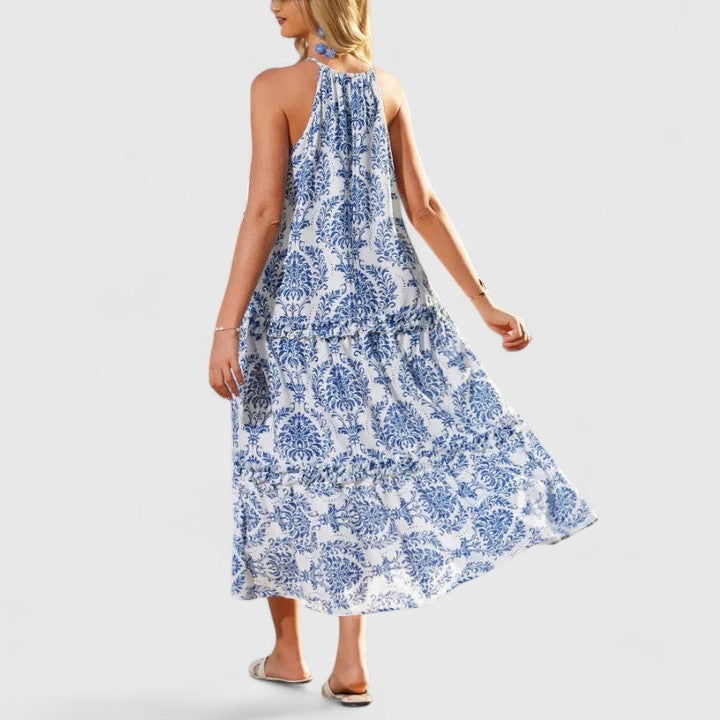 Women's Boho Maxi Dress with Tiered Print for Day to Night