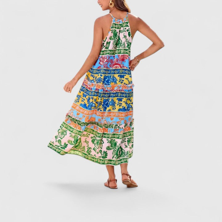 Women's Boho Maxi Dress with Tiered Print for Day to Night