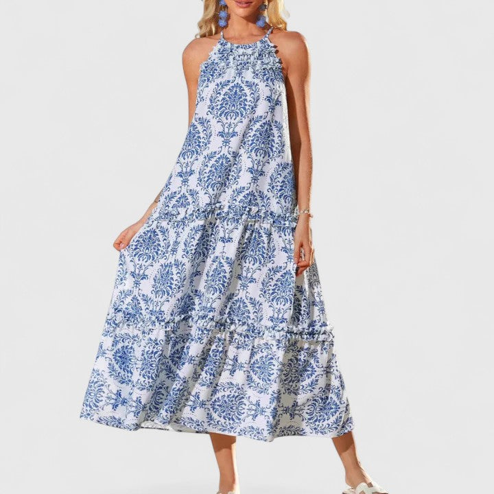 Women's Boho Maxi Dress with Tiered Print for Day to Night