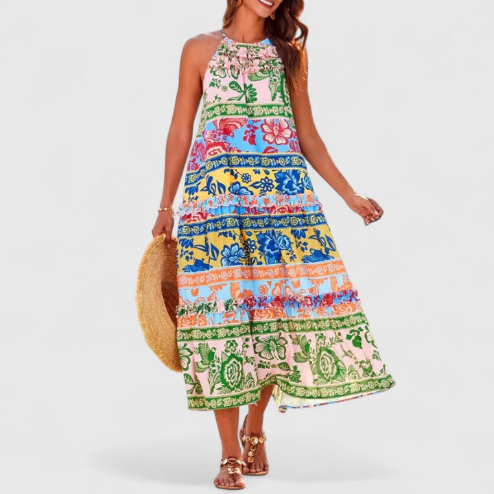 Women's Boho Maxi Dress with Tiered Print for Day to Night