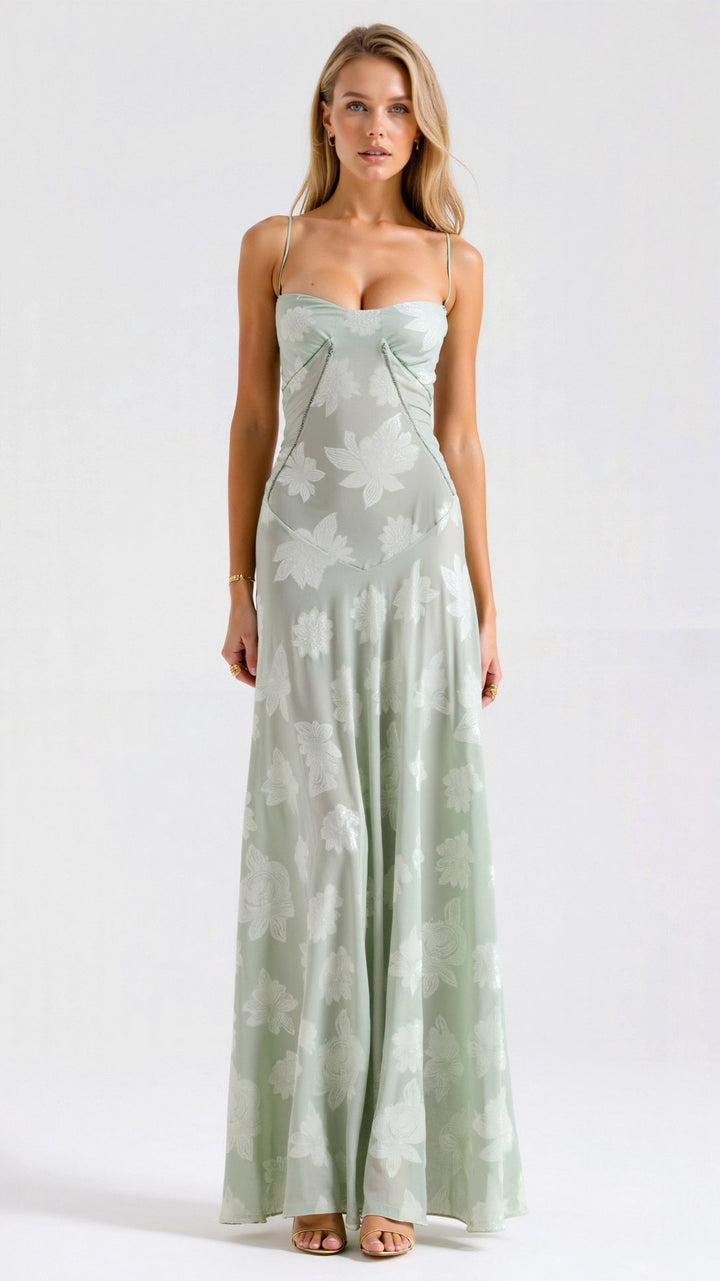 Women's Bustier Maxi Dress with Lace Detailing for Weddings