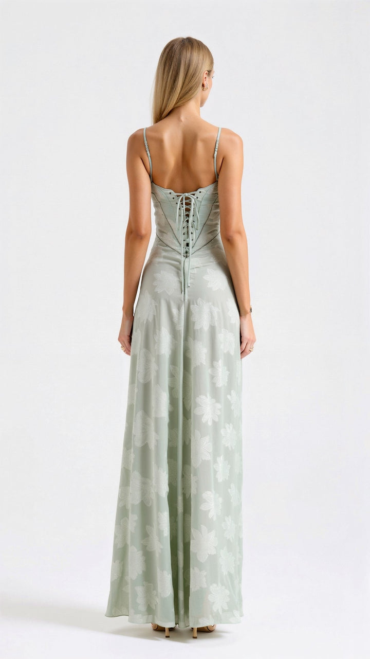 Women's Bustier Maxi Dress with Lace Detailing for Weddings