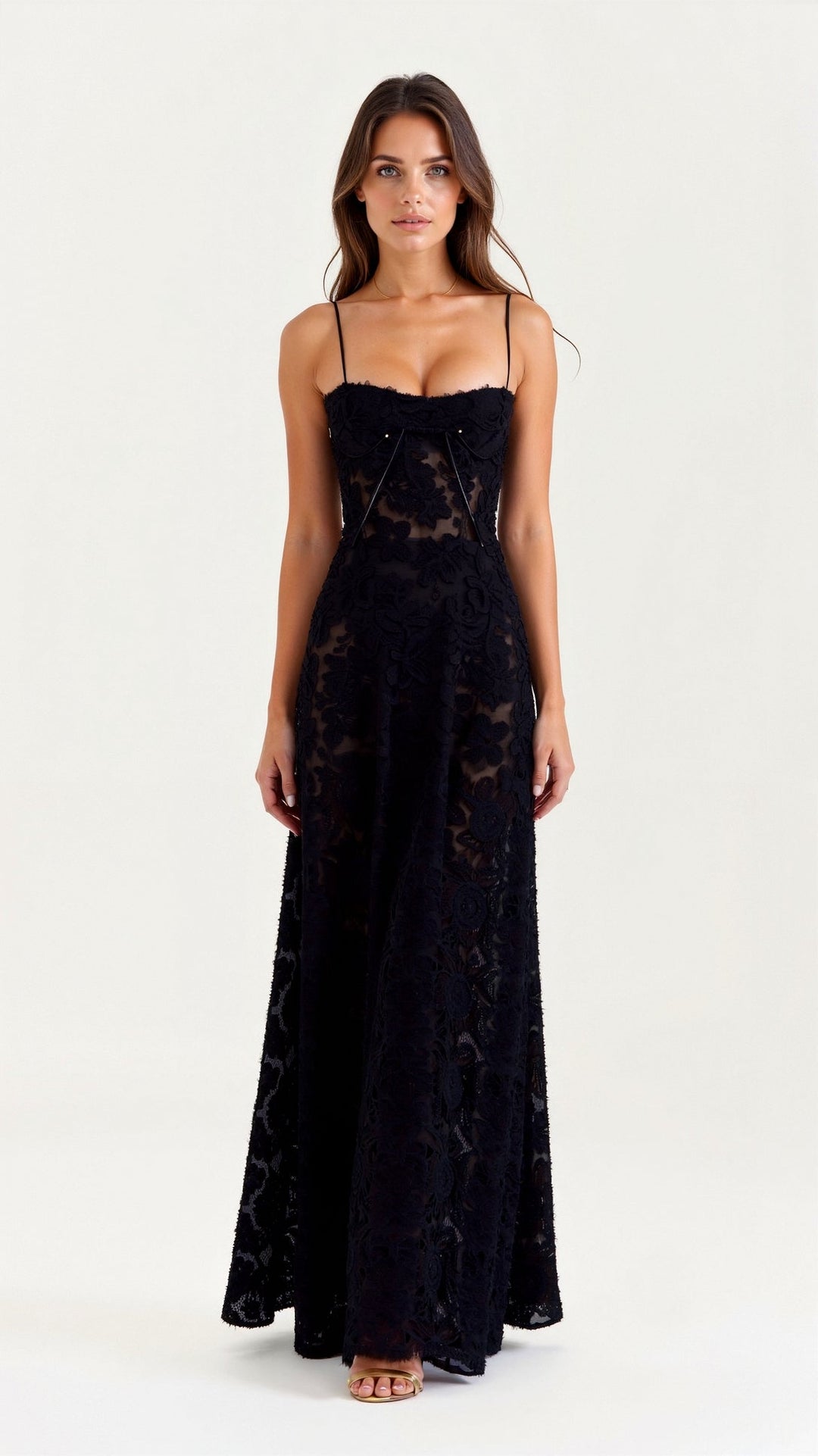 Women's Bustier Maxi Dress with Lace Detailing for Weddings