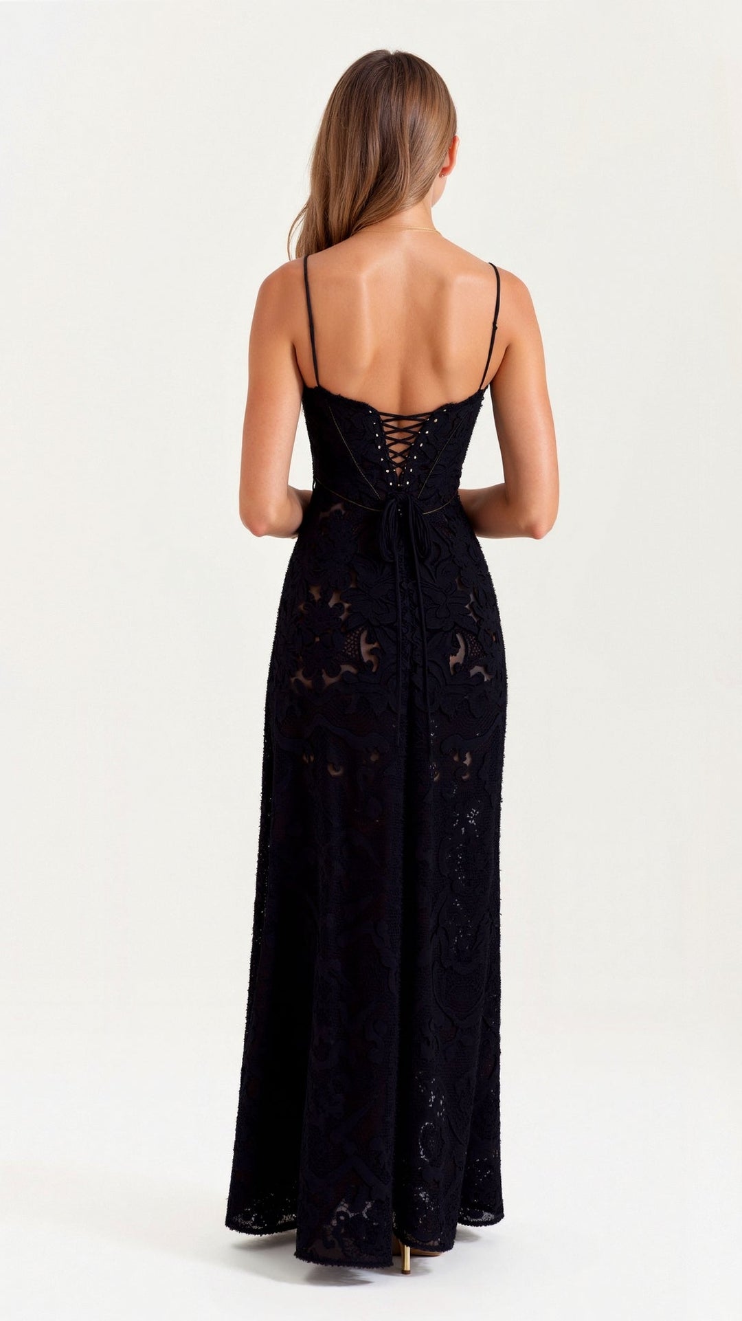 Women's Bustier Maxi Dress with Lace Detailing for Weddings