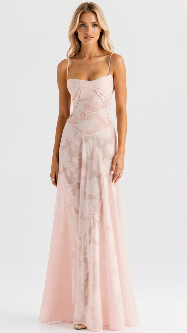 Women's Bustier Maxi Dress with Lace Detailing for Weddings