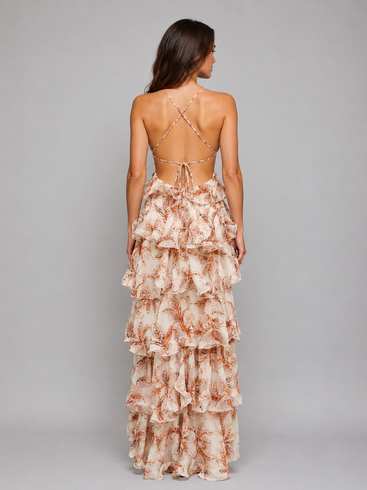 Women’s Butterfly Maxi Dress with Ruffle