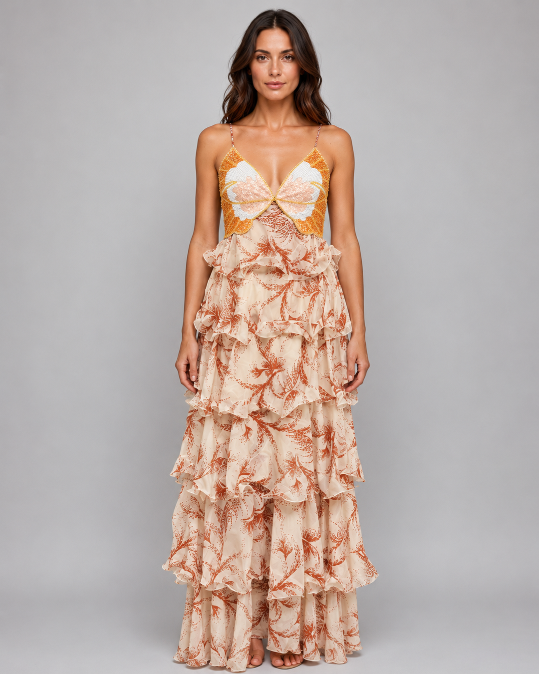 Women’s Butterfly Maxi Dress with Ruffle