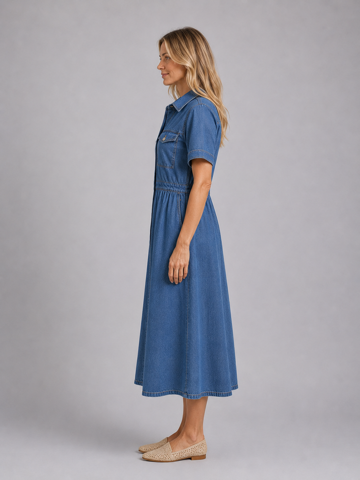 Women’s Button Front Midi Dress with Shirt