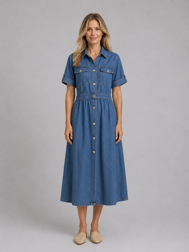 Women’s Button Front Midi Dress with Shirt