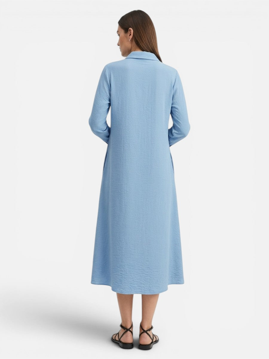 Women’s Button-front Midi Shirt Dress with Relaxed