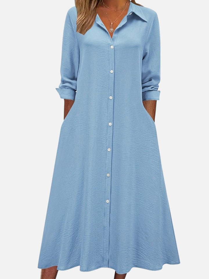 Women’s Button-front Midi Shirt Dress with Relaxed