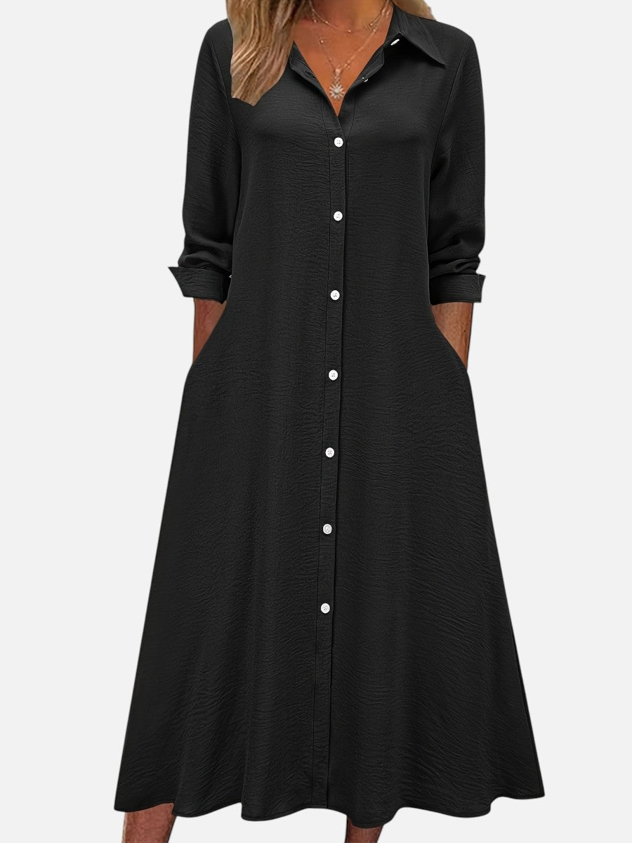 Women’s Button-front Midi Shirt Dress with Relaxed