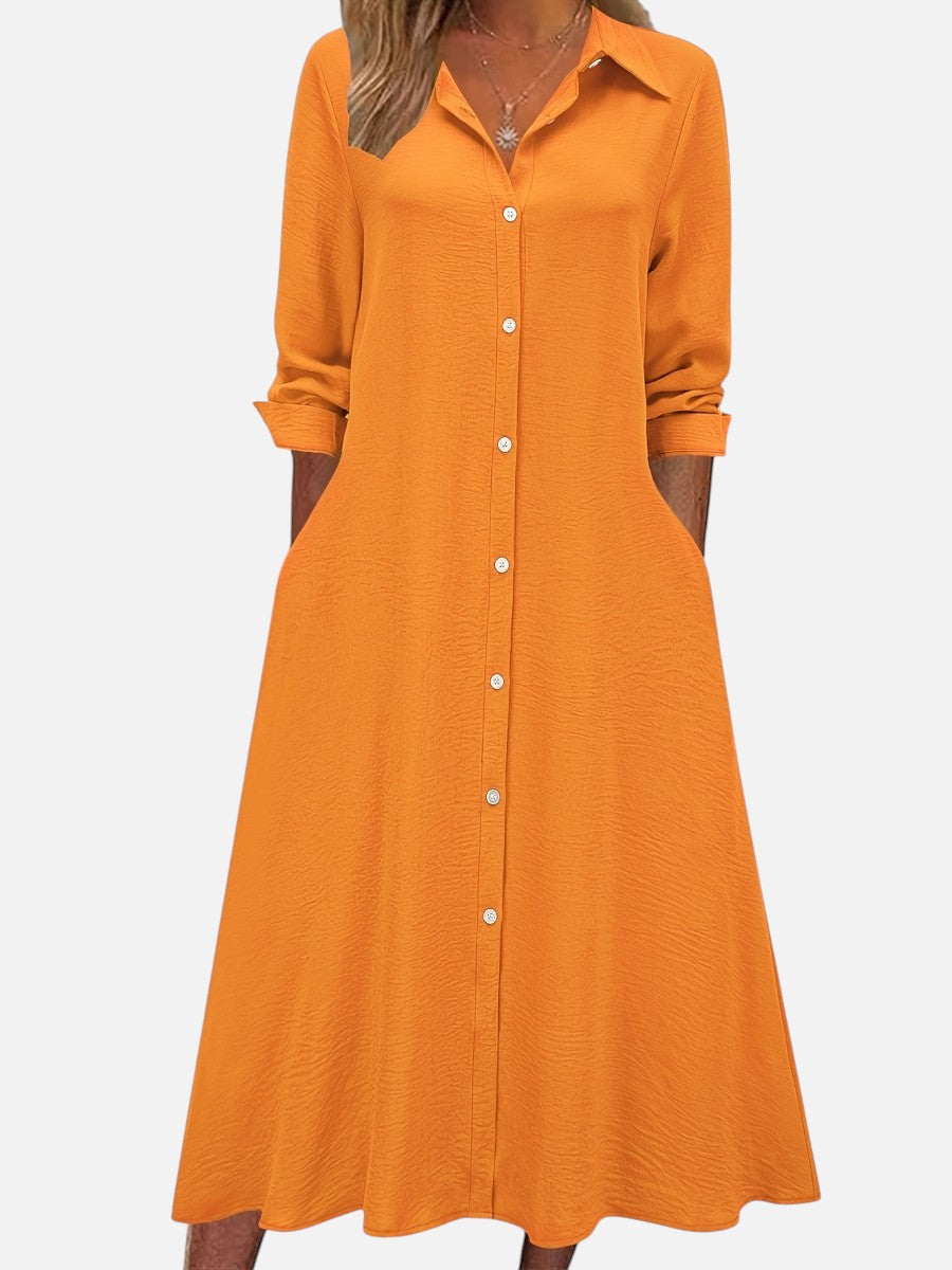 Women’s Button-front Midi Shirt Dress with Relaxed